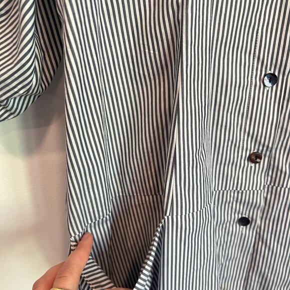 Matthildur Cotton Striped Button Up Short Sleeve Dress Gray Size 3 - Picture 7 of 7